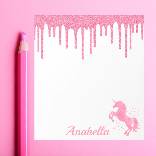 Custom Name Pink Glitter Drips Stars Unicorn   Notepad (Creator Uploaded)