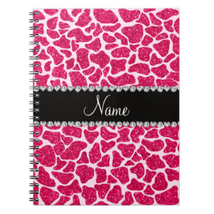 Custom name pink glitter giraffe notebook