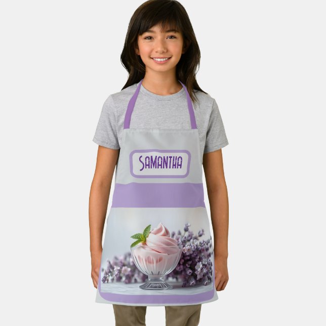 Custom Name Pink Ice Cream Lilac Floral Apron (Insitu)