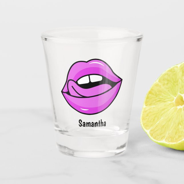 Custom name Pink Lips shot glass (Front)