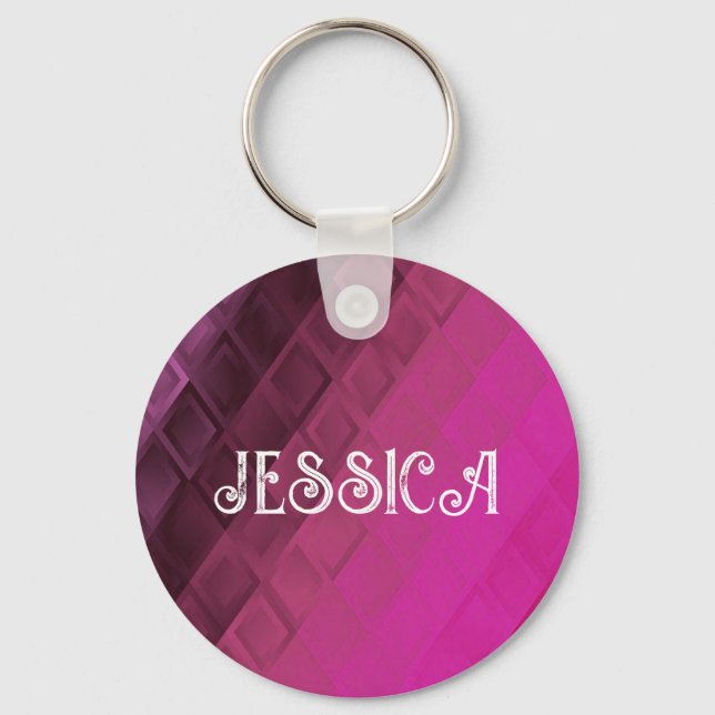 Custom name pink ombre shapes keychain (Front)