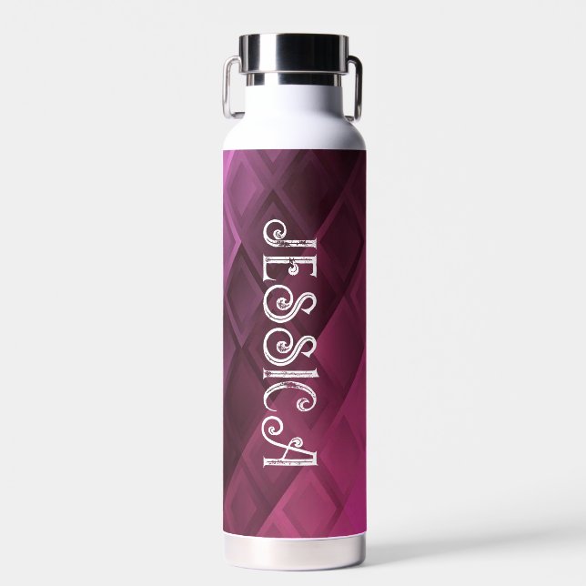 Custom name pink ombre shapes water bottle (Front)