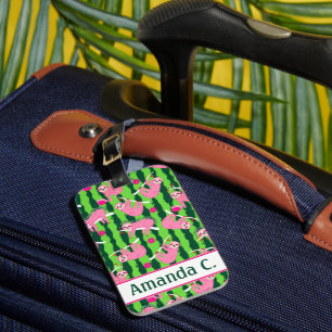 Custom name Pink pickleball sloths 🦥 Luggage Tag