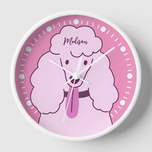 Custom Name Pink Poodle Clock (Front)