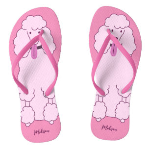 Custom Name Pink Poodle Flip Flops