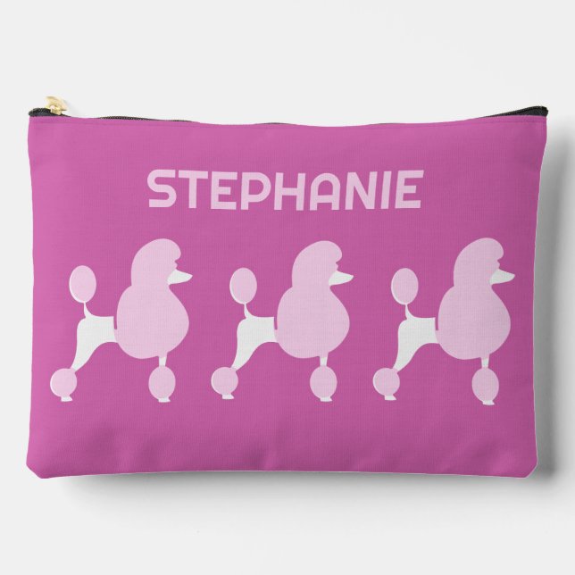 Custom Name Pink Poodles Accessory Pouch (Front)