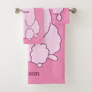 Custom Name Pink Poodles Bath Towel Set