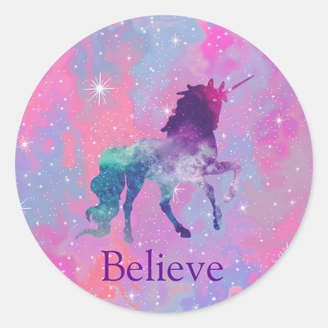 Custom Name Pink/Purple Galaxy Unicorn Sticker (Front)