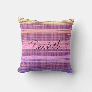 Custom Name Pink Purple Rose Gold Stripe Ombre Outdoor Pillow