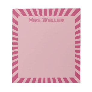 Custom Name Pink Retro Teacher Appreciation Notepad