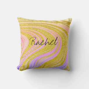 Custom Name Pink Rose Gold Abstract Patterns Girly Outdoor Pillow