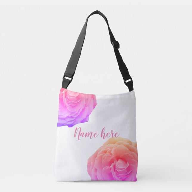 Custom Name, Pink Roses Cross Body Bag (Front)