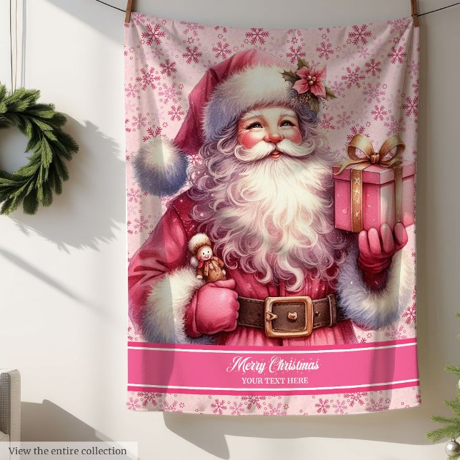 Custom Name Pink Santa Blanket for Girls Gift (Custom Name Pink Santa Blanket for Girls Gift)