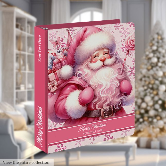 Custom Name Pink Santa Claus Christmas Planner Binder (Custom Name Pink Santa Claus Christmas Planner 3 ring binder)