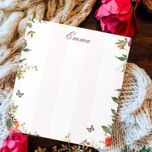 Custom Name Pink stripe and Red Floral Notepad
