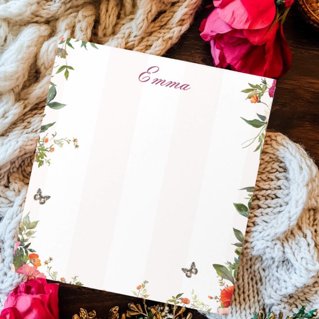 Custom Name Pink stripe and Red Floral  Notepad (Creator Uploaded)