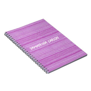 Custom name pink stripes textiled notebook