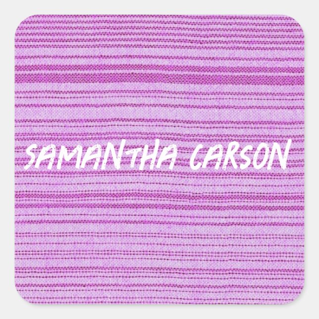 Custom name pink stripes textiled square sticker (Front)