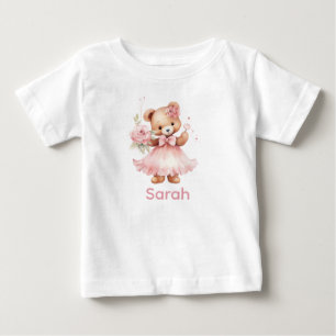 Custom Name Pink Teddy Bear Baby Shirt