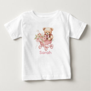 Custom Name Pink Teddy Bear Baby Shirt