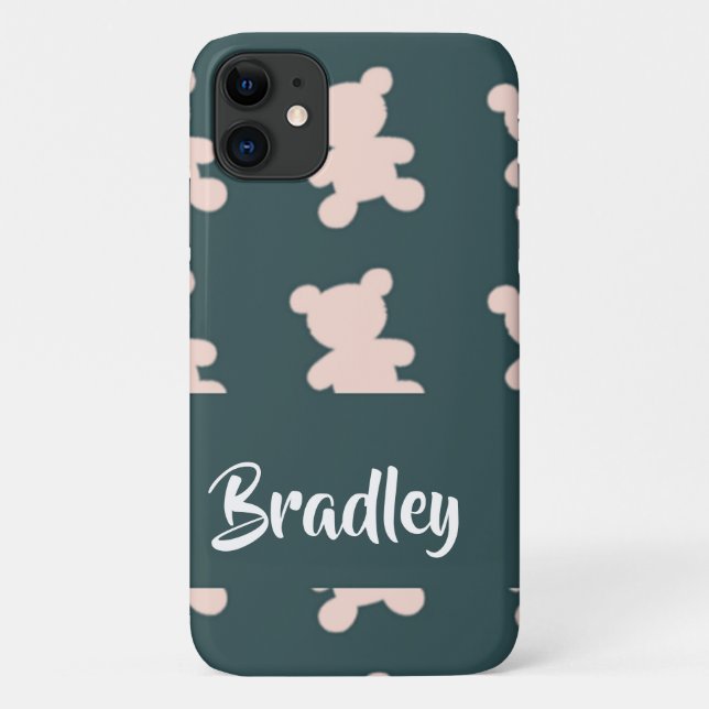 Custom name pink teddy bear silhouette Case-Mate iPhone case (Back)