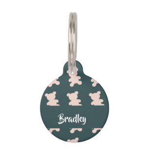Custom name pink teddy bear silhouette pet tag