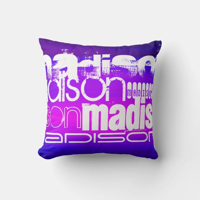 Custom Name; Pink, Violet Blue, Magenta, purple Throw Pillow (Front)