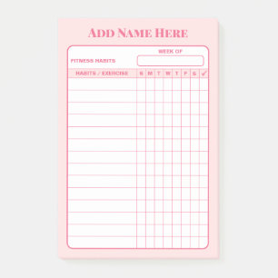 Custom Name Pink Weekly Habit Tracker Sticky Notes