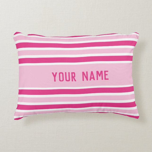 Custom Name Pink & White Stripes  Accent Pillow (Front)