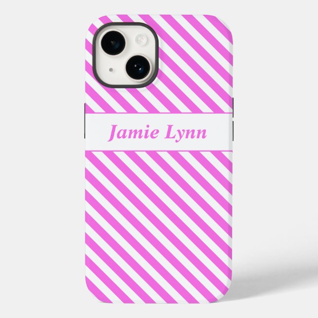 Custom Name Pink/White Stripes Case-Mate iPhone Case (Back)