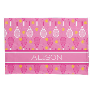 Custom name Pink & white tennis racket pattern Pillowcase