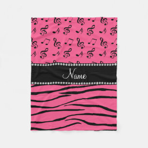 Custom name pink zebra stripes pink music notes fleece blanket