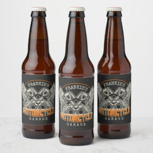 Custom NAME Pistons Wings Motorcycle Biker Garage Beer Bottle Label
