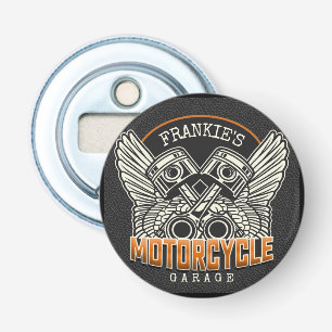Custom NAME Pistons Wings Motorcycle Biker Garage Bottle Opener
