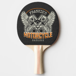 Custom NAME Pistons Wings Motorcycle Biker Garage Ping Pong Paddle
