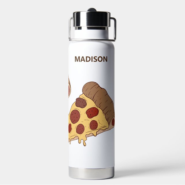 Custom Name Pizza Slices Water Bottle (Back)