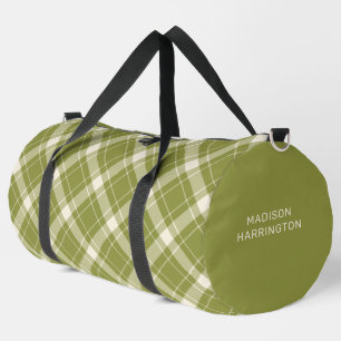 Custom Name Plaid Pattern Duffle Bag
