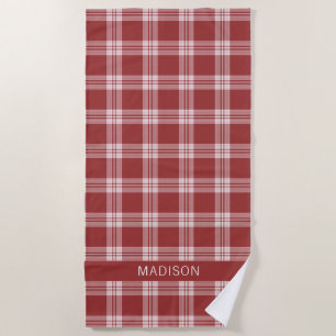 Custom Name Plaid / Tartan Pattern Beach Towel