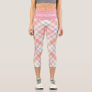 Custom Name Plaid / Tartan Pattern Capri Leggings