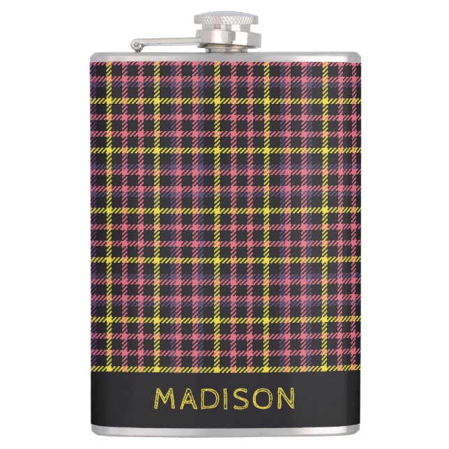 Custom Name Plaid / Tartan Pattern Hip Flask (Front)