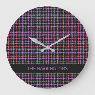 Custom Name Plaid / Tartan Pattern Large Clock