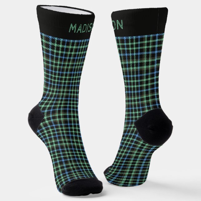 Custom Name Plaid / Tartan Pattern Socks (Angled)