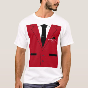 Custom Name Playful T-Shirt Red Suit with Necktie