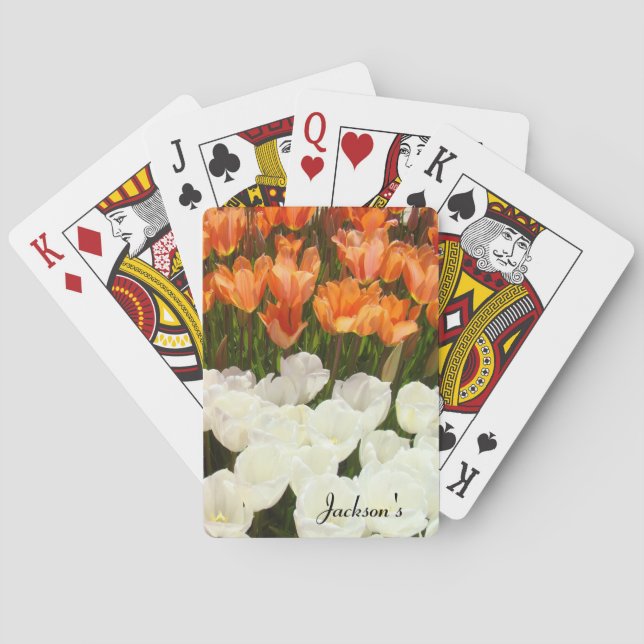 Custom Name Playing Cards Spring Tulip Flowers (Back)