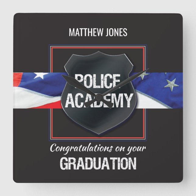 Custom Name, Police Academy Graduation Square Wall Clock (Front)