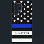 Custom Name Police Flag Samsung Galaxy Case<br><div class="desc">A custom name police flag Galaxy S22 Ultra Case. It features a cropped thin blue line police-themed American flag. In between the lines is a spot for your name or your gift recipient's name. Bold and vibrant and a way to show your love for the country and us law enforcement....</div>