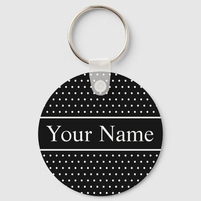 Custom Name Polka Dot Black and White Keychain (Back)