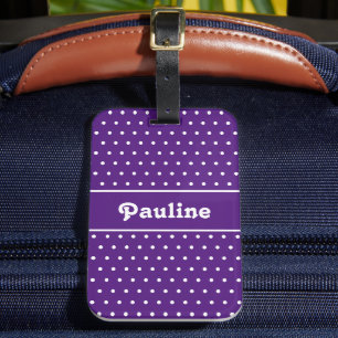 Custom Name Polka Dot Dark Purple and White Luggage Tag
