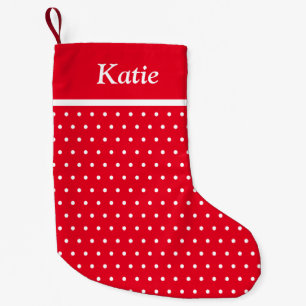 Custom Name Polka Dot Red and White Small Christmas Stocking