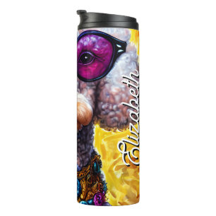 Custom Name Poodle Dog Wearing Oversized Glasses Thermal Tumbler